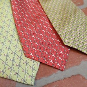 Sero England Whales Martini Golf LOT 3 SILK TIES Preppy Country Club 60" Long